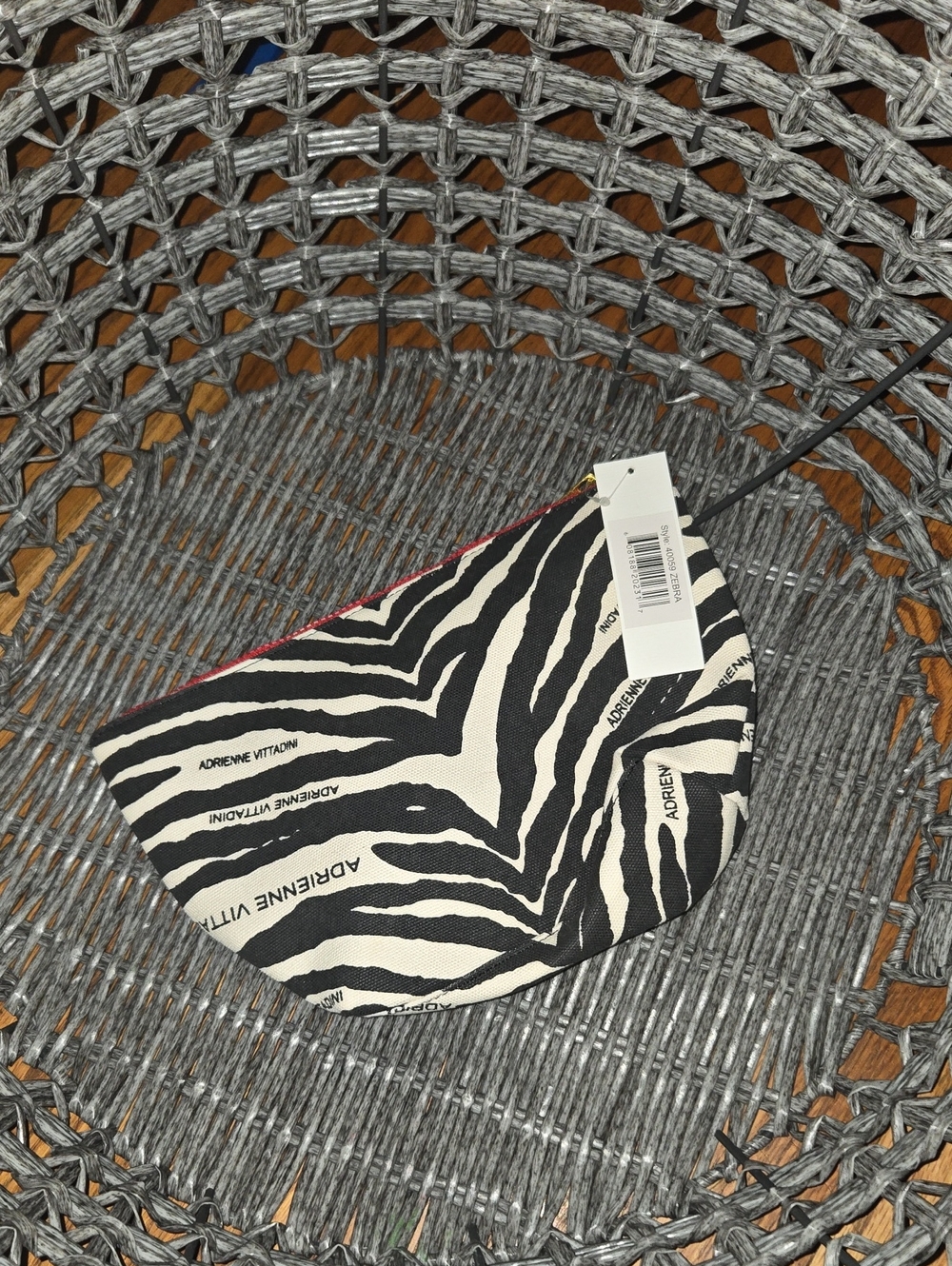 Adrienne Vittadini Black & White Zebra Cosmetic Pouch with Pink Trim